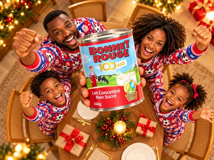 Une famille réunie autour de Bonnet Rouge à Noël